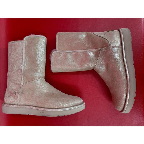 UGG Abree Short II Stardust Metallic Gold Suede Shearling Lined Boots Sz 6 - Picture 11 of 16
